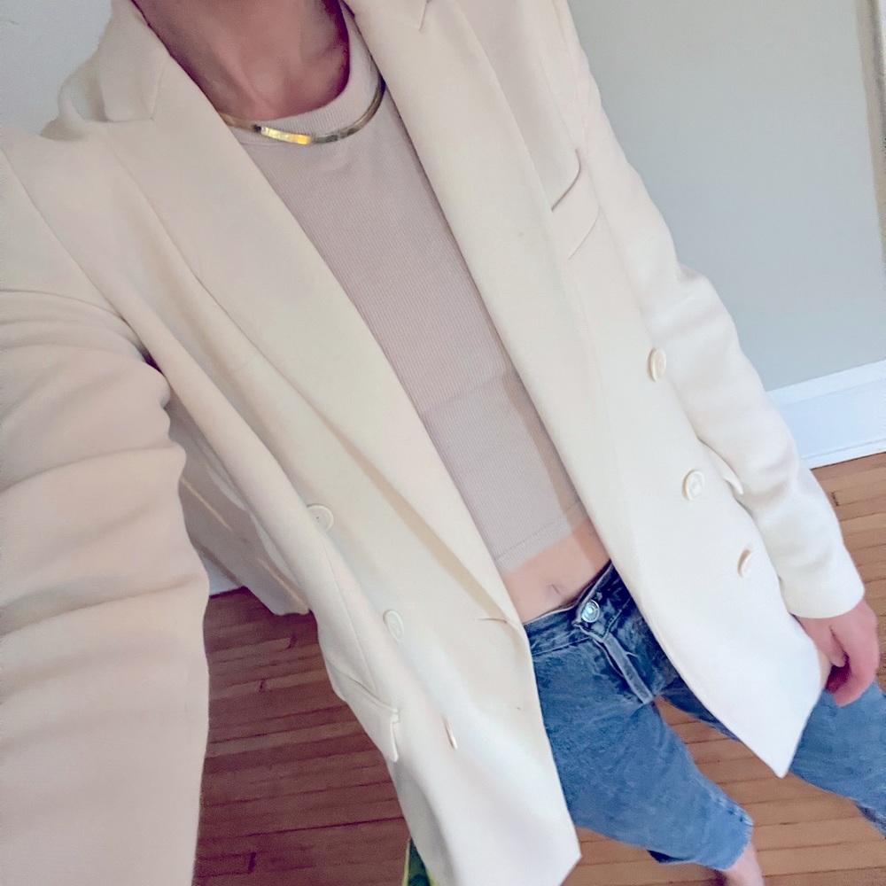 Zara White Double Breasted Oversized Blazer